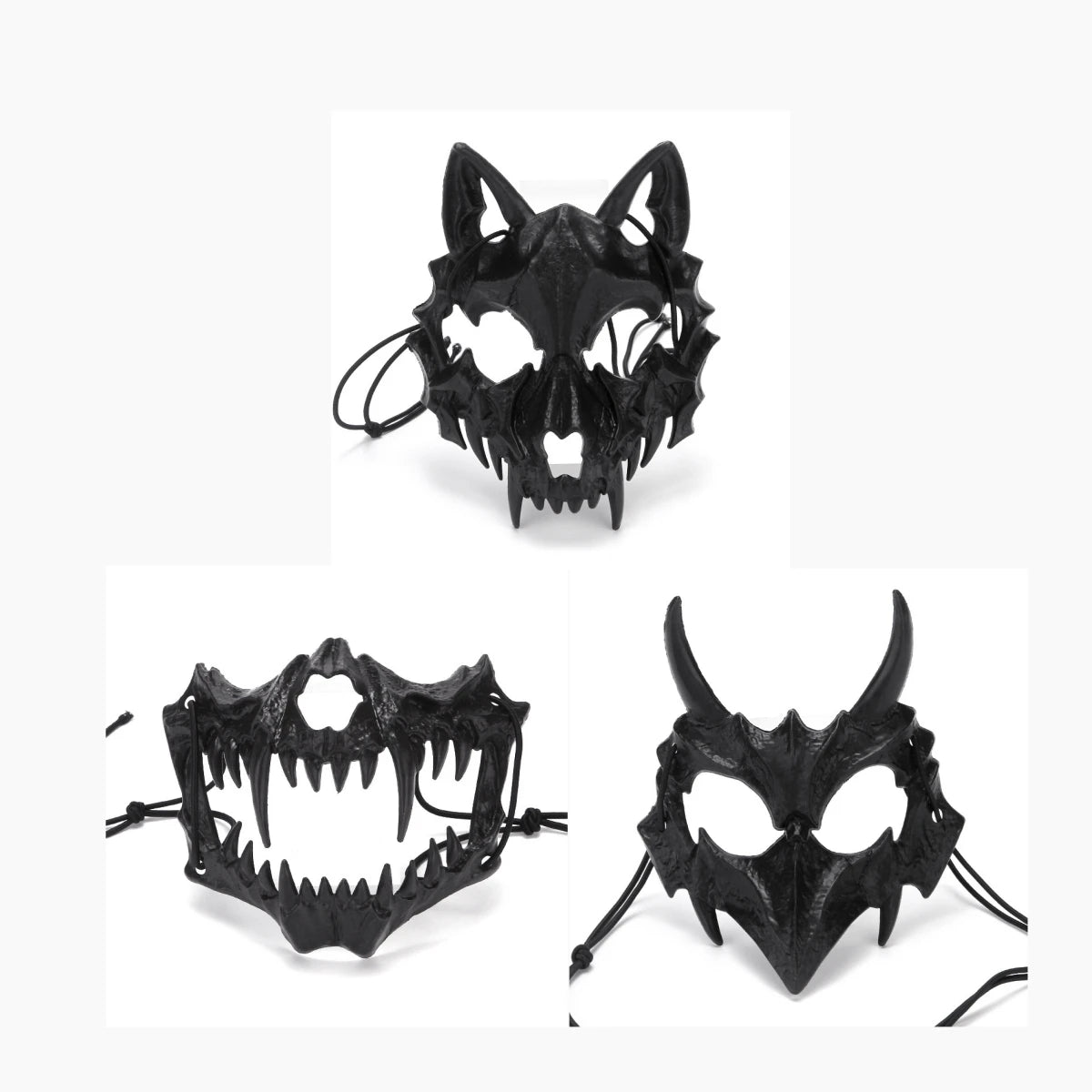 Halloween Mask Half-face Mask Cos Dragon God Fierce Tiger Night Fork Tengu Man Wolf Mask Performance Skull Masks