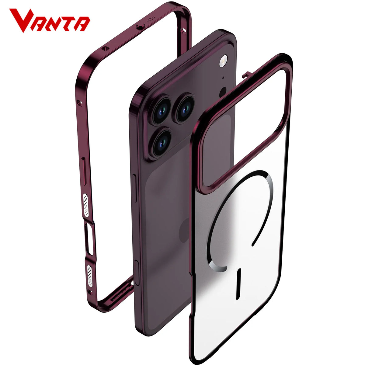 For Magsafe Matte Backplane 2in1 Magnetic Phone Case for iPhone 18 17 Pro Max 18Pro Aluminum Alloy Buckle Border Removable Cover