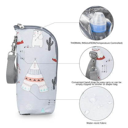 Baby Bottle Warmer Bag Portable Infant Feeding Bottle Aluminum Foil Insulation Outing Stroller Hanging Bag for Storage Cups
