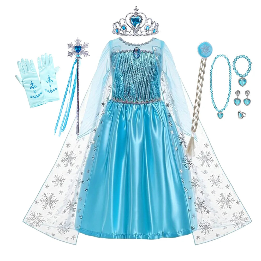 Girls Halloween Cosplay Princess Vestidos Elsa Costume Snow Queen Dress Up Kids Role-play Carnival Children Birthday Party Dress