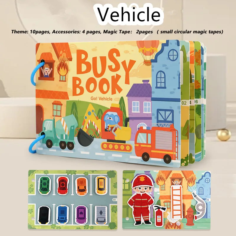 Busy Book for Kids, Animals Vehicles Dinosaurs Stickers, Matching Number & Letter Games, Interactive Learning Activity Book