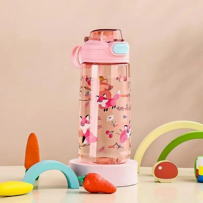550ml Kids Cartoon Animal Water Bottle with Safety Lock Portable Leak-proof Straw Cup for Outdoor Camping Travel