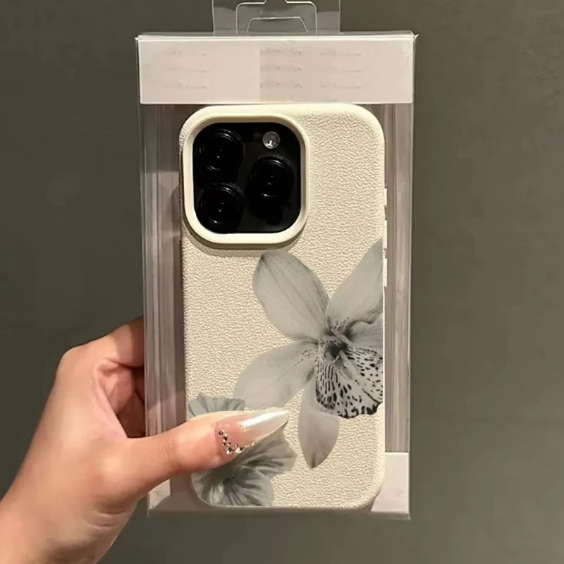 Black & White Floral Pattern Phone Case For iPhone 17 16 15 14 Pro Max 12 11 13 16 Plus Lichee Pattern Soft TPU Cover