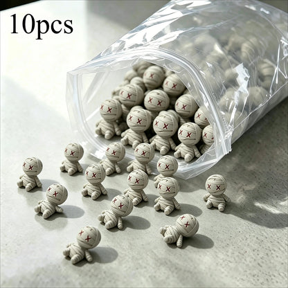 10pcs Mini Mummy Resin Figurines, Tiny Mummy Doll Statues, Micro Landscape Ornaments, Desktop Decor for Halloween Party