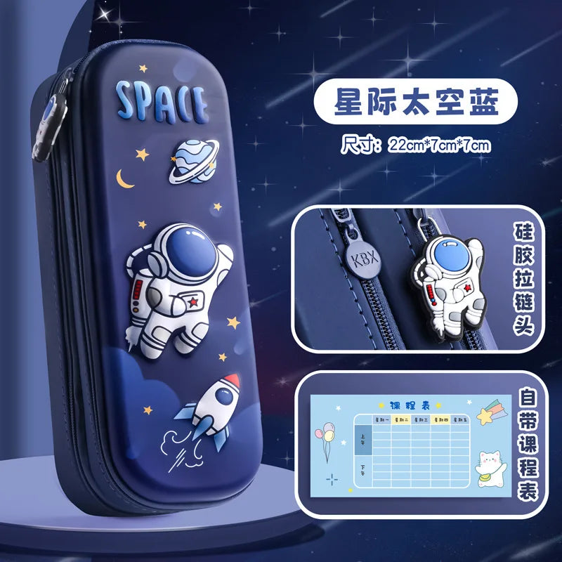 3D Astronaut Pencil Case Boys Stationery New Popular Student Double-layer Large Capacity Waterproof Pink Rabbit