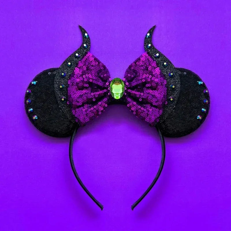 Disney leather Bat Bows Mickey Mouse Ear Headband for Adults Halloween Headwear Women Girls Cosplay Ghost Party Hair Accessories