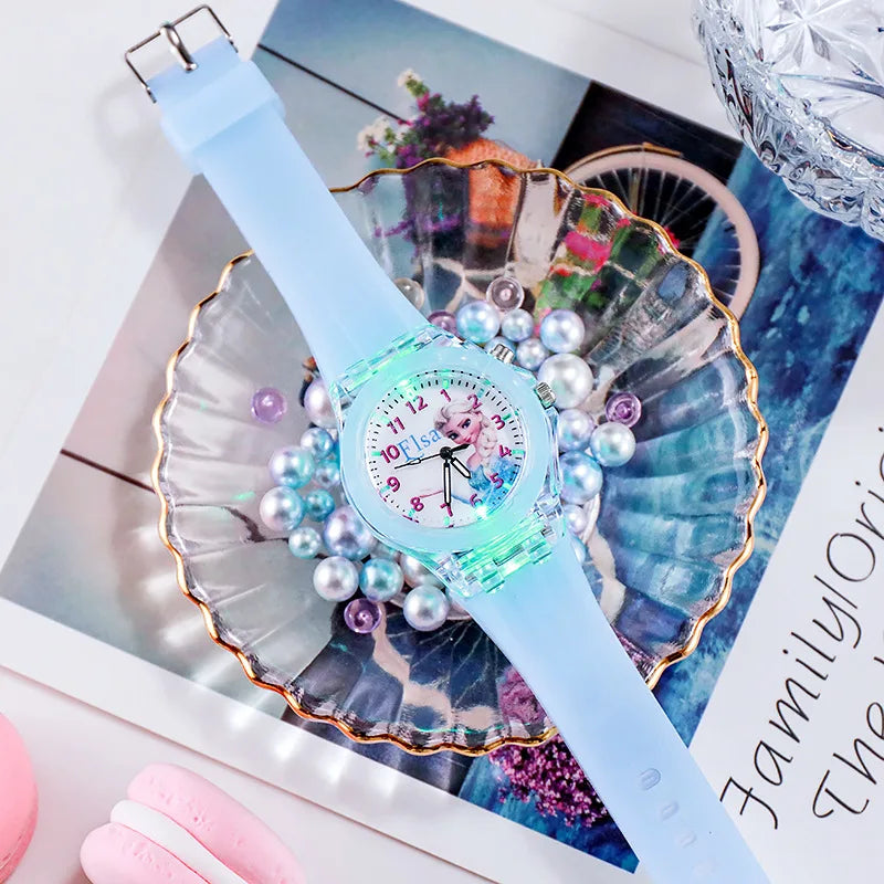 Cartoon Frozen Elsa Princess Fashion Children's Watch Boys and Girls Student Watch with Light Can Be Illuminated at Any Time Fas
