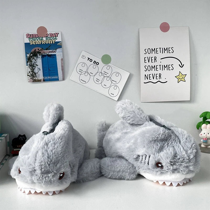 1PC Large Capacity Pen Pouch Stationery Storage Box Cute Plush Ocean Shark Pencil Case Portable Cosmetic Bag School Office Supplies