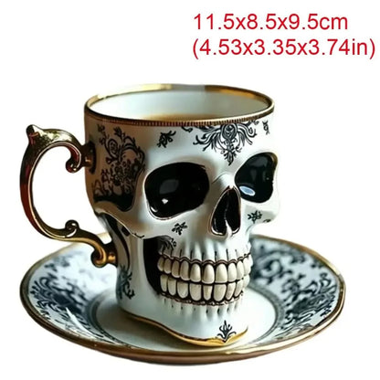 New Halloween Skull Printed Resin Coffee Cups and Saucers Gift Box Set Household High-grade Exquisite Coffee Tea Cup Set