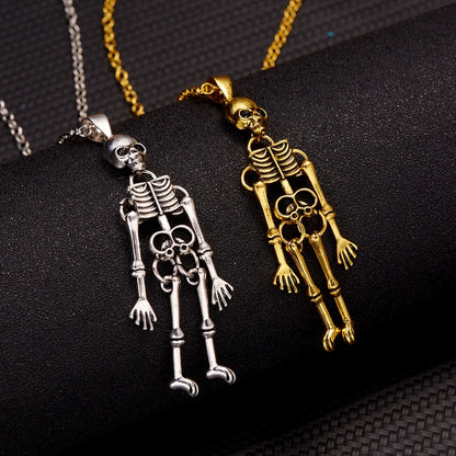 2Pcs/Set Retro Punk Skeleton Pendant Couple Necklace For Women Men Halloween Gothic Metal Skull BFF Choker Hip Hop Party Jewelry