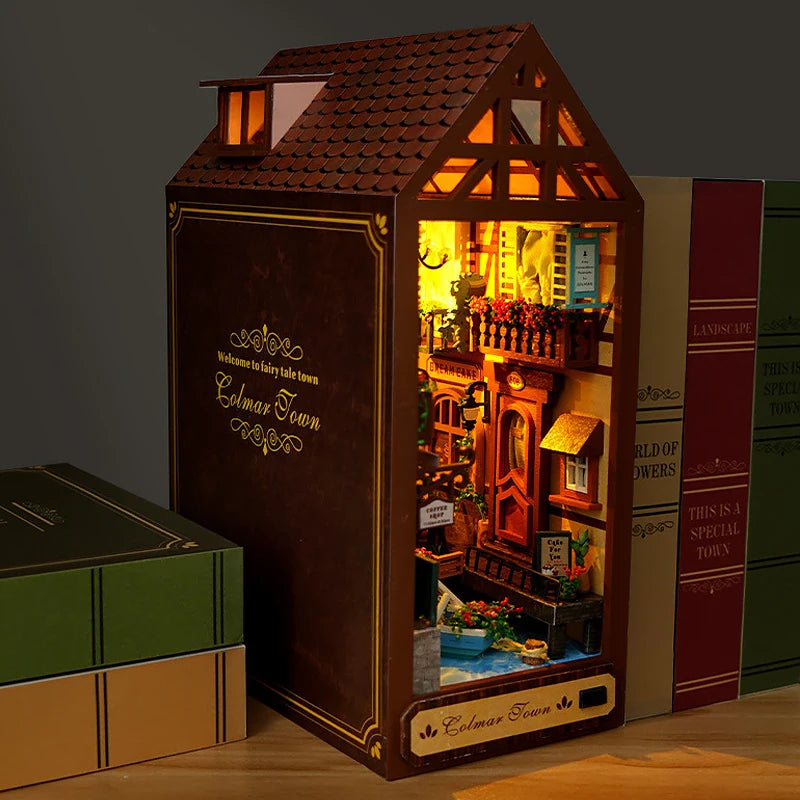 DIY Book Nook Kit Miniature Doll House With Furniture 3D Puzzle Model Building Wooden Bookshelf Bookend Toy Adults Birthday Gift