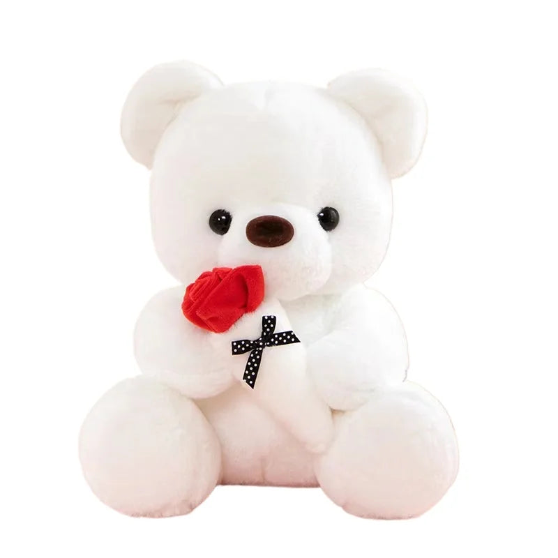 Wedding Rose Bear Plush Toy Cute Stuffed Animal Gift for Valentines Day Anniversary and Romantic Celebration Decor